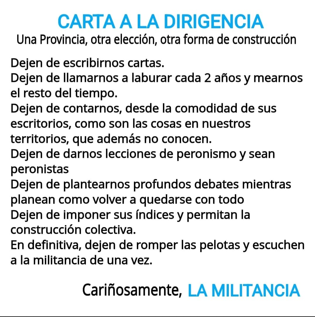 Carta abierta a la dirigencia del PJ